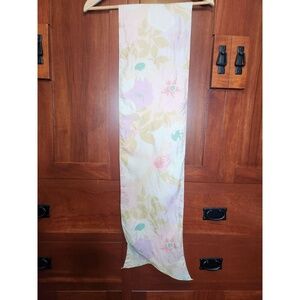 Vintage Floral Silk Scarf Pastel Light Pink Green Teal Purple Accent Piece